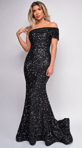 Elena Black One Shoulder Sequin Gown